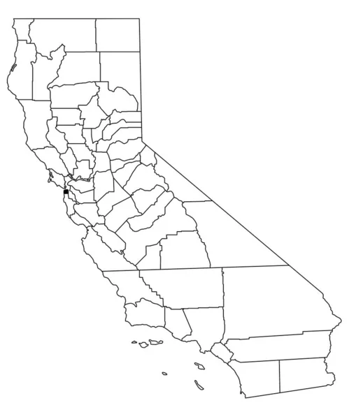 加利福尼亚旧金山县白种人背景的地图 加州地图上用黑色突出的单幅县地图 — 图库照片
