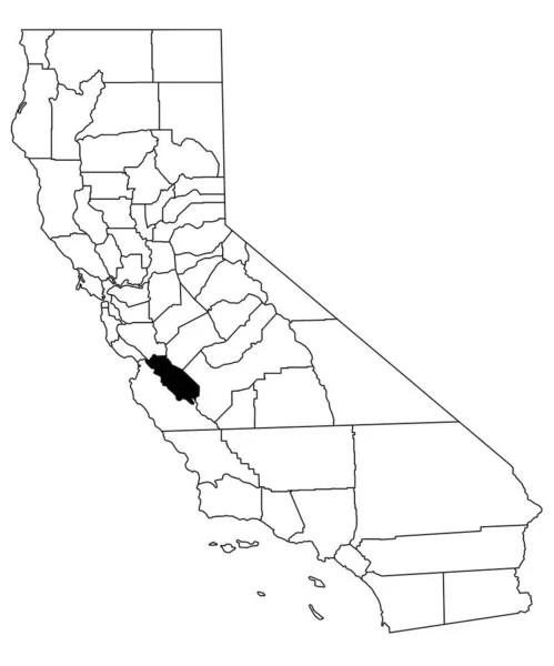カリフォルニア州サンベニート郡の白地図 カリフォルニア州マップの黒い色で強調された単一の郡地図 ユニットテスト アメリカ — ストック写真