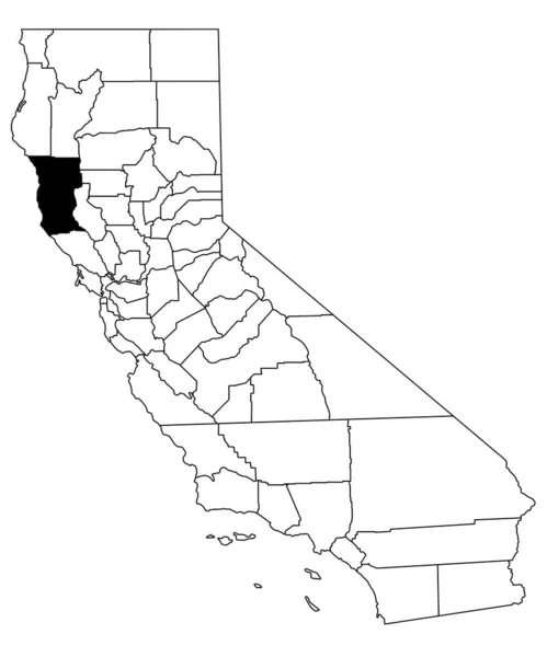 カリフォルニア州のメンモチーノ郡の白地図 カリフォルニア州マップの黒い色で強調された単一の郡地図 ユニットテスト アメリカ — ストック写真