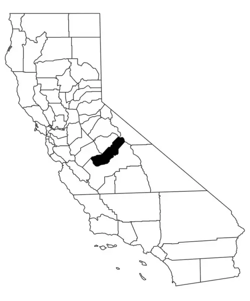 カリフォルニア州のマデラ郡の白地図 カリフォルニア州マップの黒い色で強調された単一の郡地図 ユニットテスト アメリカ — ストック写真