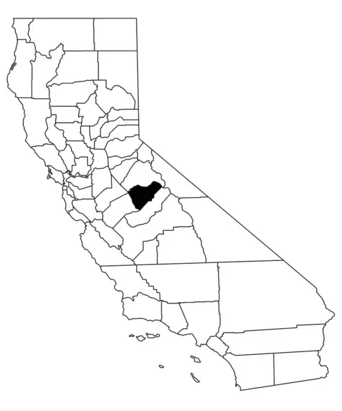 加利福尼亚Mariposa县白种人背景地图 加州地图上用黑色突出的单幅县地图 — 图库照片