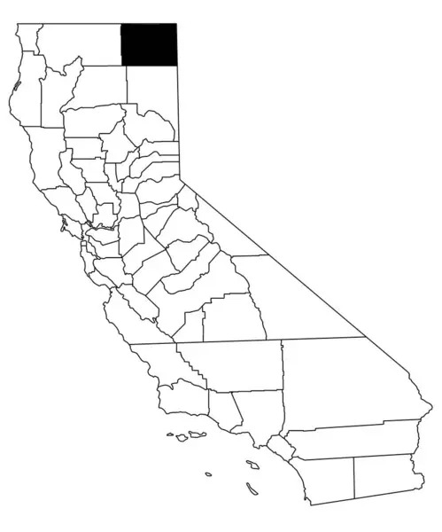 加利福尼亚Modoc县白种人背景地图 加州地图上用黑色突出的单幅县地图 — 图库照片