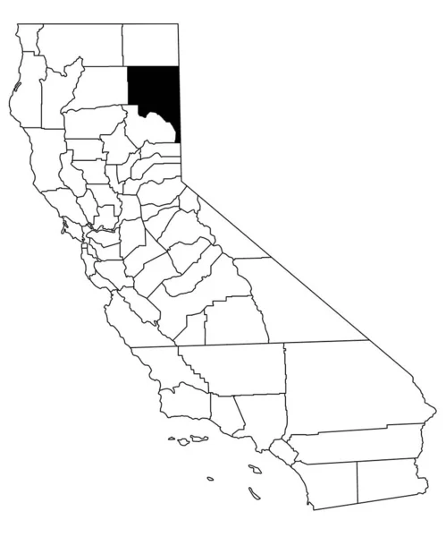 加利福尼亚拉森县白种人背景地图 加州地图上用黑色突出的单幅县地图 — 图库照片