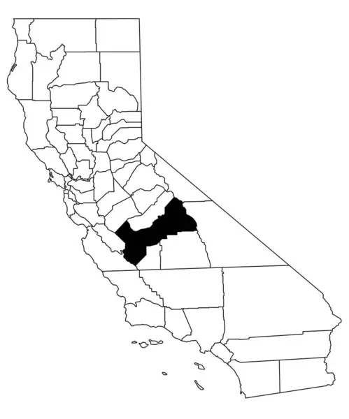 カリフォルニア州のフレズノ郡の白地図 カリフォルニア州マップの黒い色で強調された単一の郡地図 ユニットテスト アメリカ — ストック写真