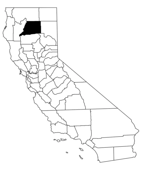 カリフォルニア州シャスタ郡の白地図 カリフォルニア州マップの黒い色で強調された単一の郡地図 ユニットテスト アメリカ — ストック写真