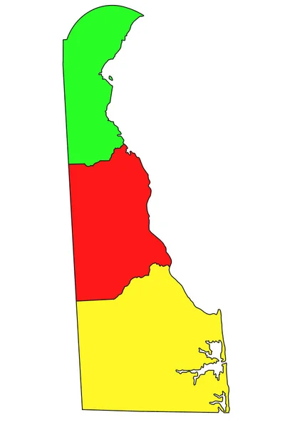 Mapa Administracyjna Delaware Mapa Hrabstw Delaware Różnych Kolorach Darmowa Mapa — Zdjęcie stockowe
