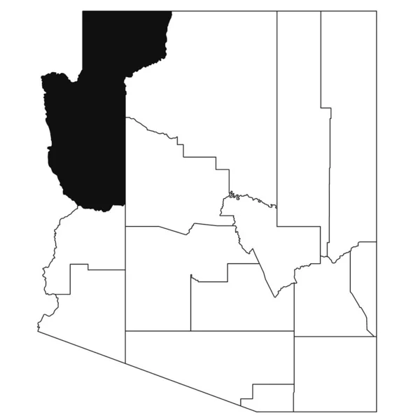 アリゾナ州のモハブ郡の白地図 アリゾナマップの黒い色で強調された単一の郡地図 ユニットテスト アメリカ — ストック写真