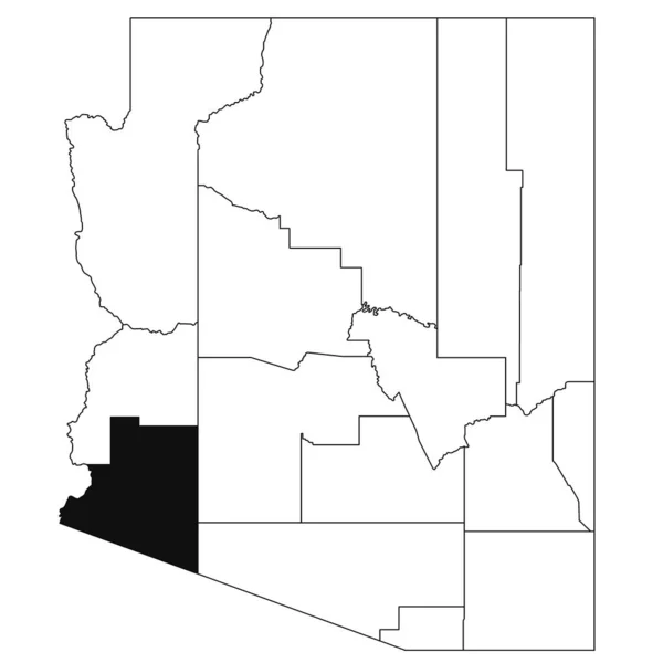 アリゾナ州のユマ郡の白地図 アリゾナマップの黒い色で強調された単一の郡地図 ユニットテスト アメリカ — ストック写真