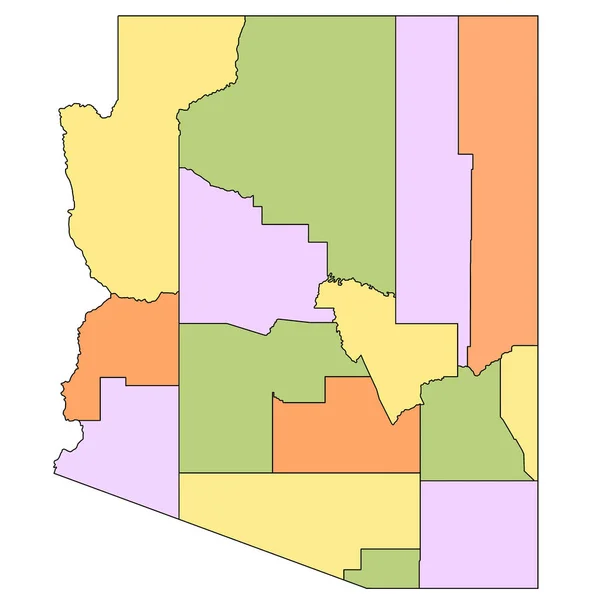 亚利桑那州行政地图 亚利桑那州不同颜色的县地图空白的亚利桑那州地图 — 图库照片