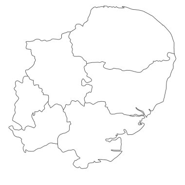 Quality outline map of East of England is a region of England, with borders of the ceremonial Counties. clipart