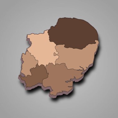 İngiltere 'nin doğusunda yer alan 3d' lik yüksek kalite taslak haritası, merasim bölgelerinin sınırları ve farklı renk bölgeleriyle İngiltere 'nin bir bölgesidir..