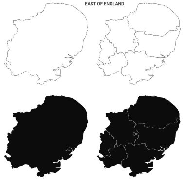 Doğu Anglia haritası, İngiltere 'nin doğusu Yönetim Haritası - boş ana hat haritası 