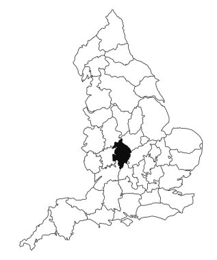 İngiltere 'nin Warwickshire ilçesinin beyaz arka plan haritası. İngiltere idari haritasında siyah renkle vurgulanan tek bir ilçe haritası İngiltere, İngiltere, İngiltere