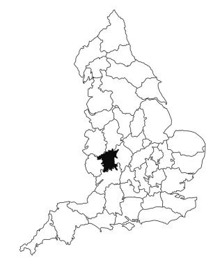 İngiltere 'nin Worcestershire ilçesinin beyaz arka plan haritası. İngiltere idari haritasında siyah renkle vurgulanan tek bir ilçe haritası İngiltere, İngiltere, İngiltere