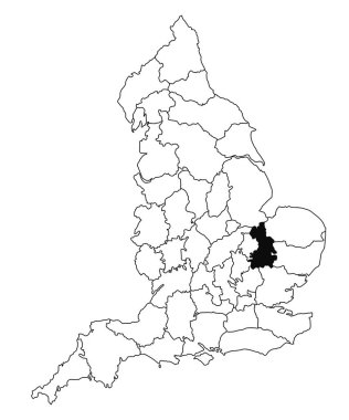 İngiltere 'nin Cambridgeshire ilçesinin beyaz arka plan haritası. İngiltere idari haritasında siyah renkle vurgulanan tek bir ilçe haritası İngiltere, İngiltere, İngiltere