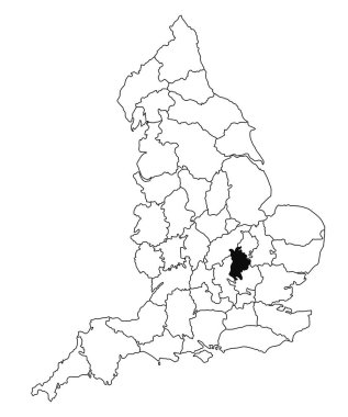 İngiltere 'nin Bedfordshire İlçesi haritası beyaz arka planda. İngiltere idari haritasında siyah renkle vurgulanan tek bir ilçe haritası İngiltere, İngiltere, İngiltere