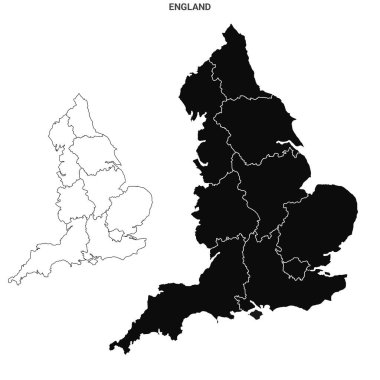 İngiltere Ülke Haritası - boş ana hat haritası, İngiltere, Birleşik Krallık, İngiltere