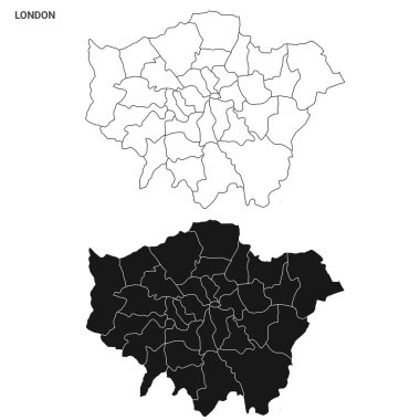 Büyük Londra İdari Haritası Ayarlandı - boş ilçeler veya ilçeler ana hatları 