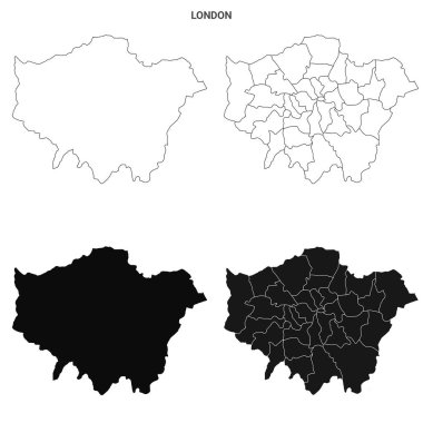 Büyük Londra İdari Haritası Ayarlandı - boş ilçeler veya ilçeler ana hatları 