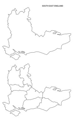 Güneydoğu İngiltere Yönetim Haritası Ayarlandı - boş ana hat haritası 