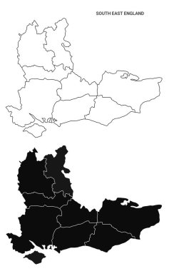 Güneydoğu İngiltere Yönetim Haritası Ayarlandı - boş ana hat haritası 
