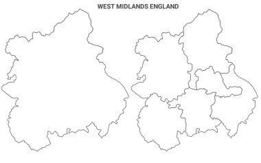 Batı Midlands İngiltere Yönetim Haritası - boş ana hat haritası 