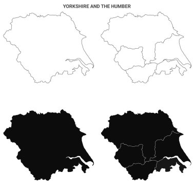 Yorkshire ve Humber, İngiltere Yönetim Haritası - boş ana hat haritası 