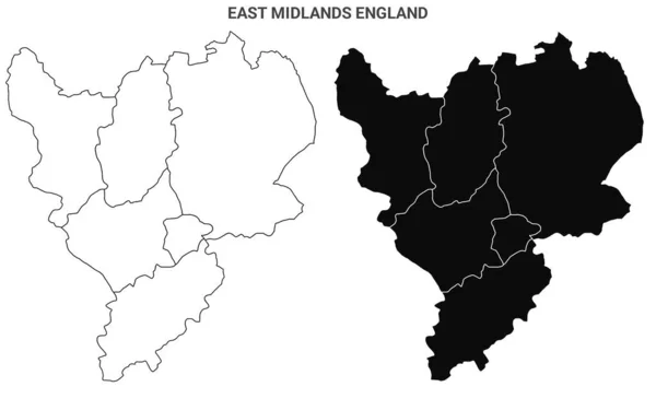 East Midlands Inglaterra Conjunto Mapas Administrativos Condados Blanco Boroughs Esquema —  Fotos de Stock