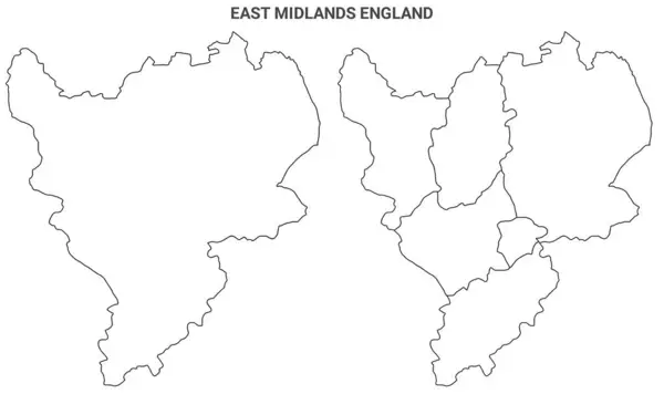 East Midlands Inghilterra Set Mappa Amministrativa Contee Vuote Boroughs Schema — Foto Stock