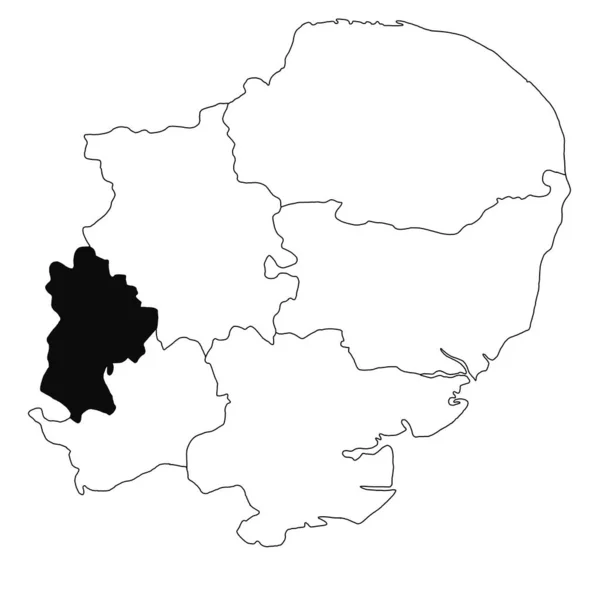 イングランド東部のベッドフォードシャーの白い背景の地図 イングランド東部の行政地図に黒い色でハイライトされた単一の郡地図 — ストック写真