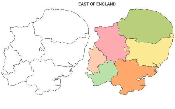 Kelet Anglia Térképe Kelet Anglia Közigazgatási Térképe Set Üres Vázlat — Stock Fotó