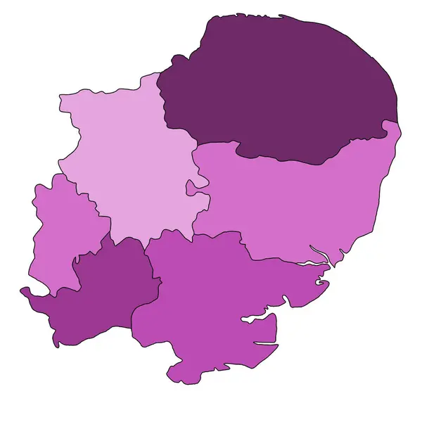 Purpurowa Mapa Administracyjna Polityczna Wschodniej Anglii Wielka Brytania Wielka Brytania — Zdjęcie stockowe