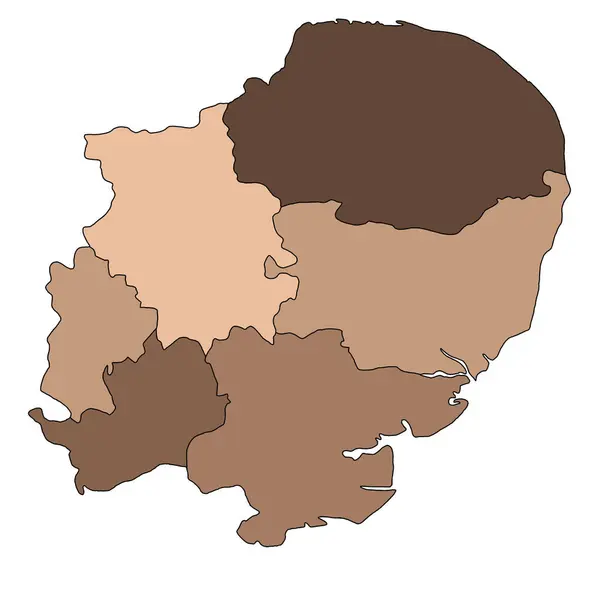 Kahverengi Doğu Ngiltere Idari Politik Haritası Birleşik Krallık Ngiltere — Stok fotoğraf