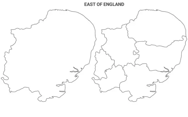 East Anglia Karte East England Administrative Map Set Leere Umrisskarte — Stockfoto
