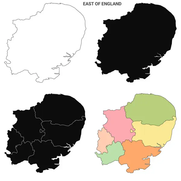 イギリスの東アングリアマップ 行政マップセット 空白の概要マップ — ストック写真