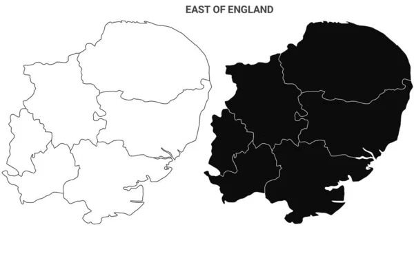 东盎格鲁地图 东英格兰行政地图 空白等高线地图 — 图库照片