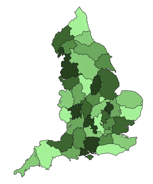 英格兰的绿色地图 与礼仪县的边界和不同的颜色 联合王国 联合王国 — 图库照片