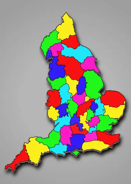 Mappa Dell Inghilterra Con Confini Delle Contee Cerimoniali Colori Diversi — Foto Stock