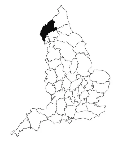 英国坎伯兰县白底地图 英国行政地图上用黑色标出的单幅郡地图 — 图库照片