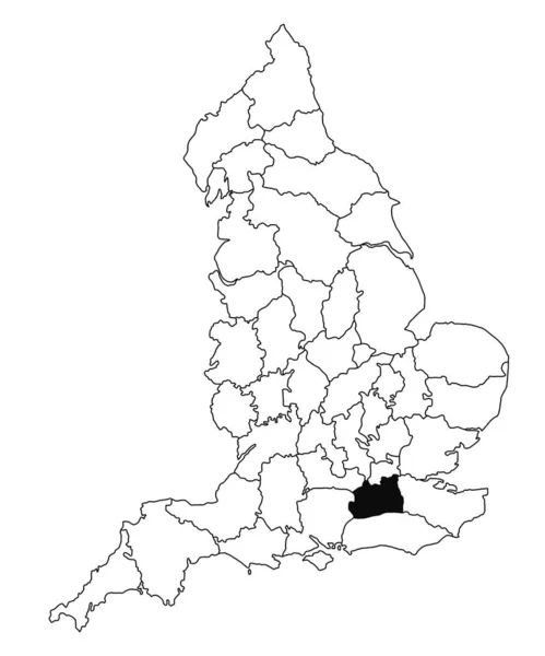 イングランドのサリー郡の白地図 イングランドの行政マップに黒い色で強調された単一の郡の地図 イギリス イギリス イギリス — ストック写真