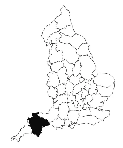 英国德文郡白底地图 英国行政地图上用黑色标出的单幅郡地图 — 图库照片