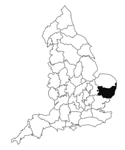 英国萨福克县白底地图 英国行政地图上用黑色标出的单幅郡地图 — 图库照片
