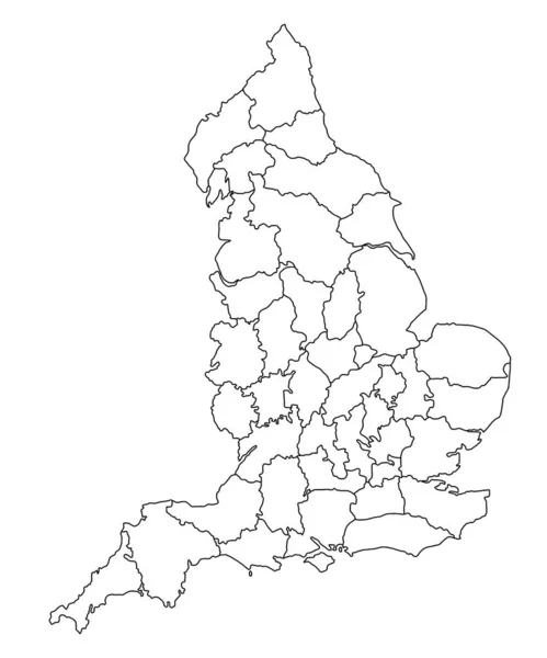 白色背景的英格兰郡地图 英国行政地图上用黑色标出的郡地图联合王国 — 图库照片
