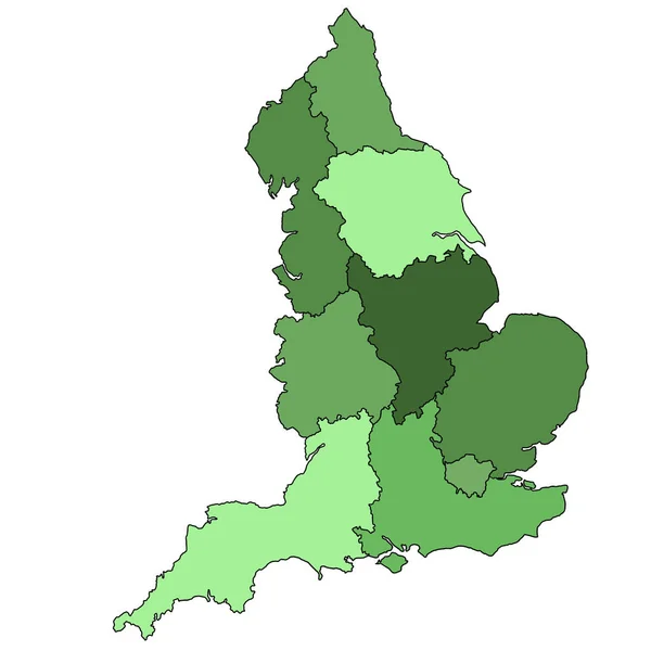 Zelená Mapa Anglie Regionem England Borders Stats Different Colour Britain — Stock fotografie
