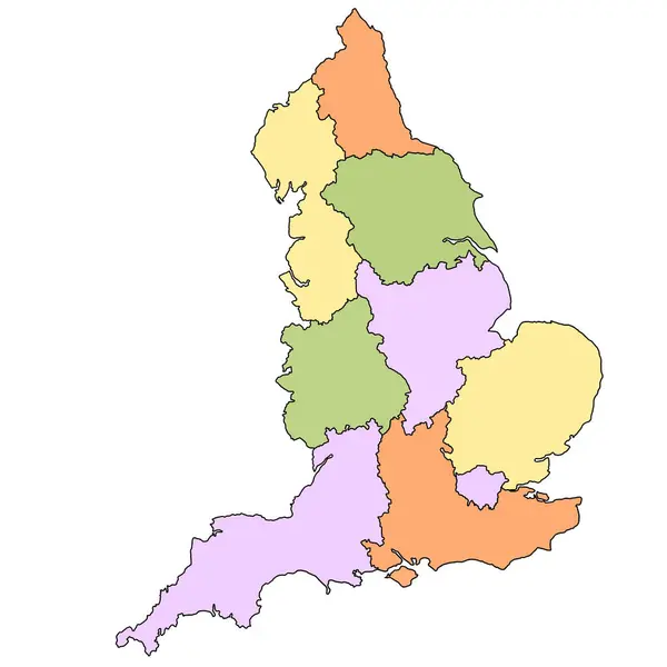 Карта Англии Регионом Англия Границами Штатов Другого Цвета Британия Великобритания — стоковое фото