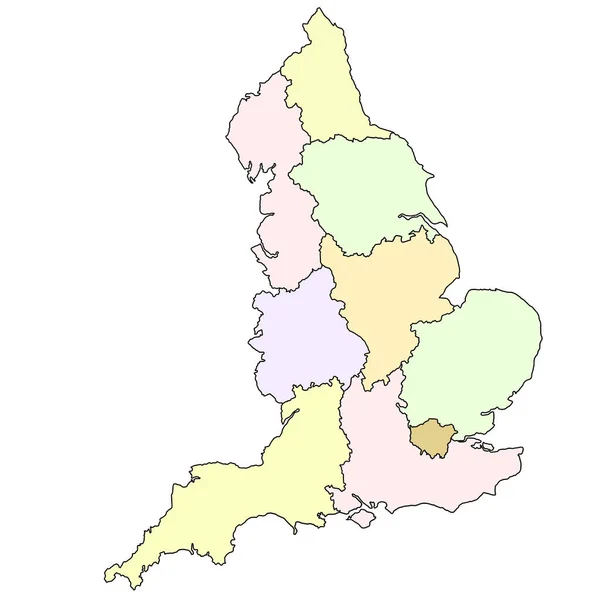 Mapa Inglaterra Com Região Inglaterra Com Fronteiras Das Estatísticas Cores — Fotografia de Stock