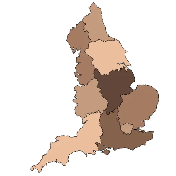 Hnědá Mapa Anglie Regionem England Borders Stats Different Colour Britain — Stock fotografie