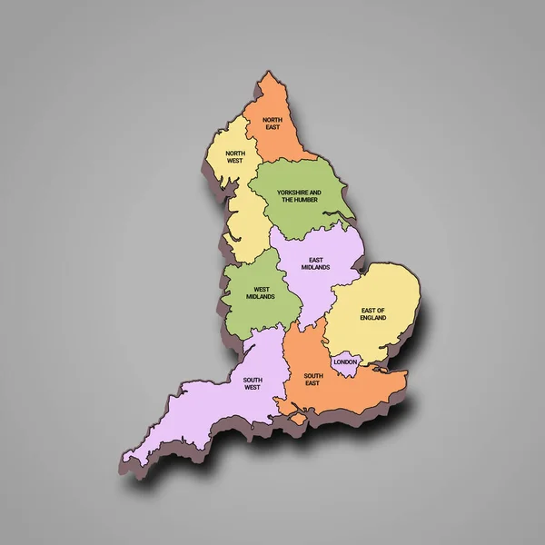 英格兰3D地图 有区域 — 图库照片