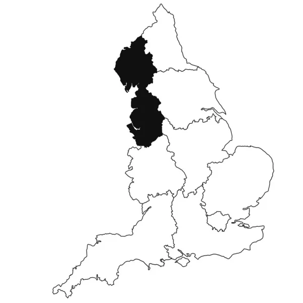 英格兰西北部省白底地图 英格兰行政地图上用黑色标出的单幅地区地图 — 图库照片