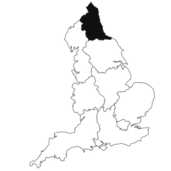 英格兰东北部白底地图 英格兰行政地图上用黑色标出的单幅地区地图 — 图库照片